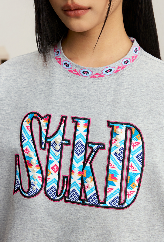 Small Town Kid STKD Embroidered Ethnic Pattern Pearl Tee | Face 3 Face