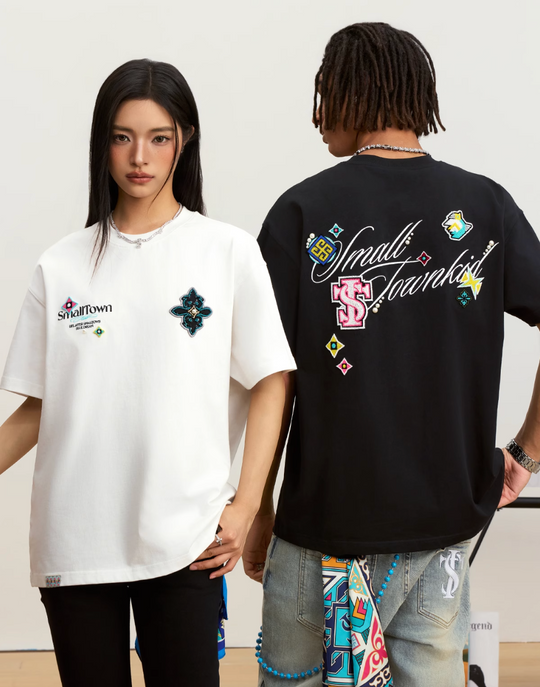 Small Town Kid Ethnic Patchwork Pearl Embellished Tee | Face 3 Face