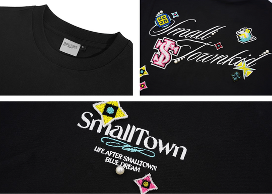 Small Town Kid Ethnic Patchwork Pearl Embellished Tee | Face 3 Face