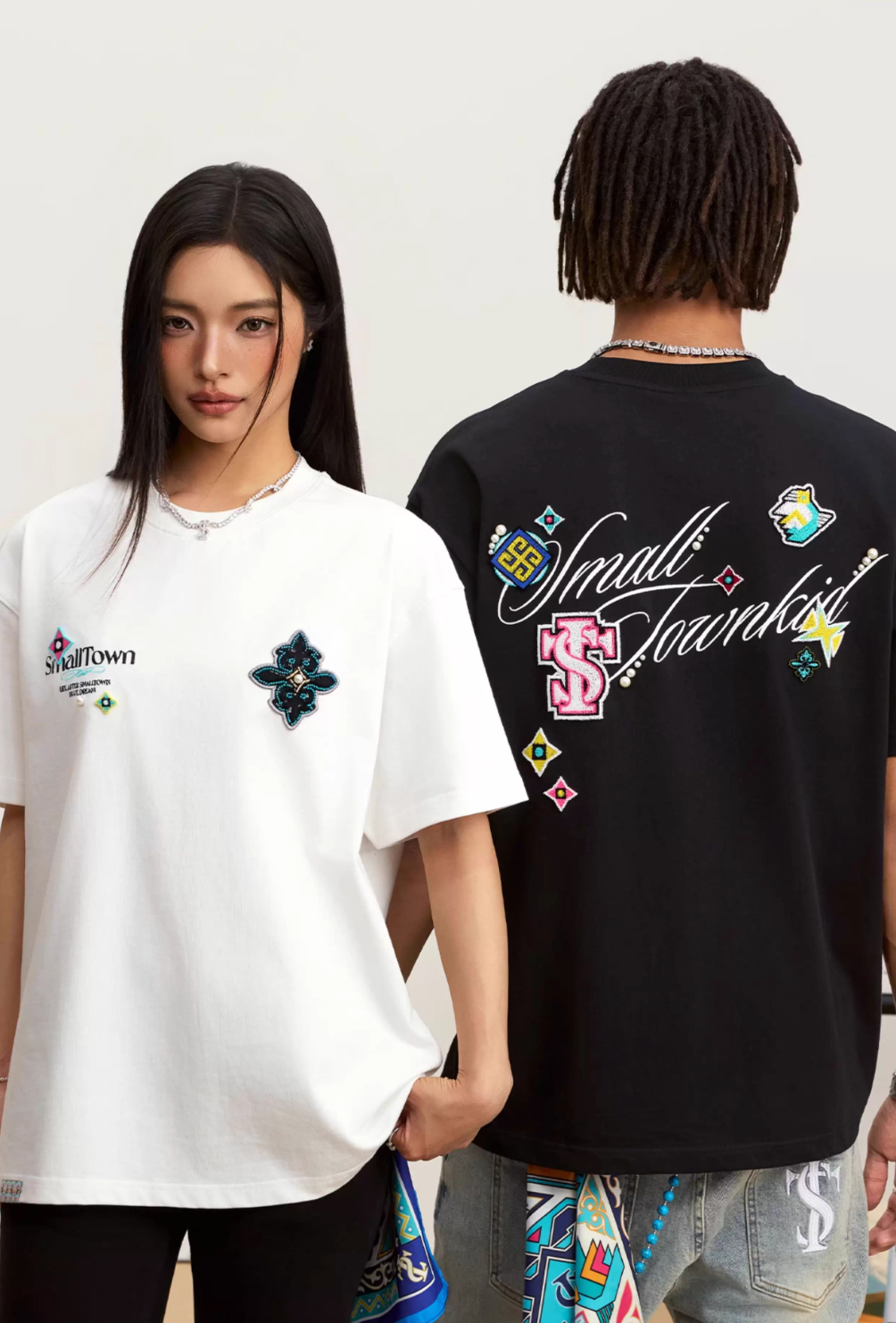 Small Town Kid Ethnic Patchwork Pearl Embellished Tee | Face 3 Face