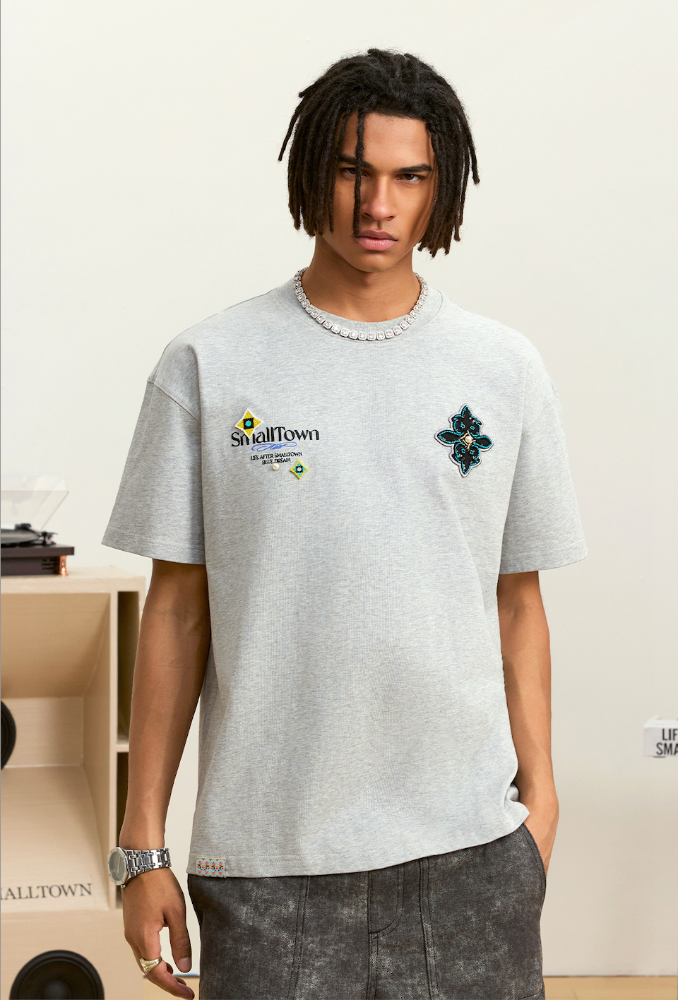 Small Town Kid Ethnic Patchwork Pearl Embellished Tee | Face 3 Face