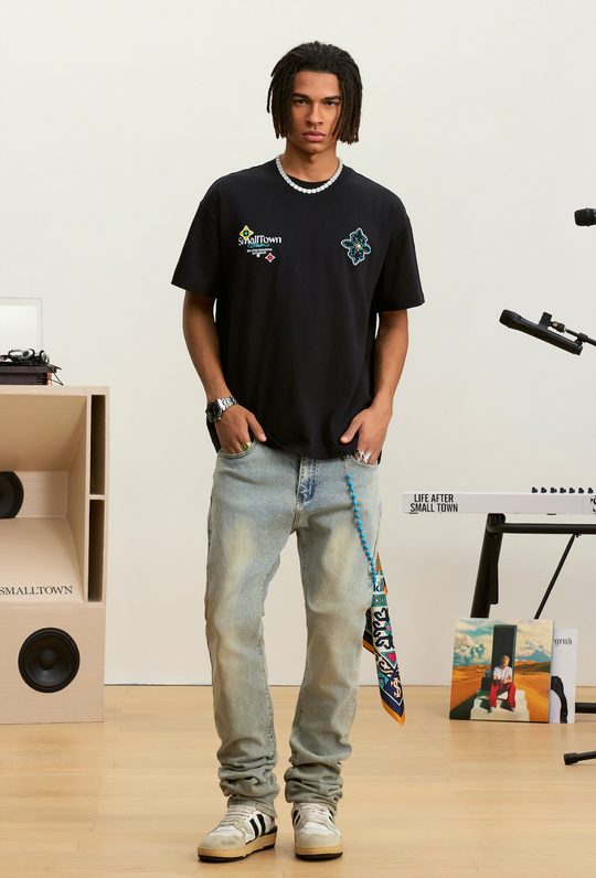 Small Town Kid Ethnic Patchwork Pearl Embellished Tee | Face 3 Face