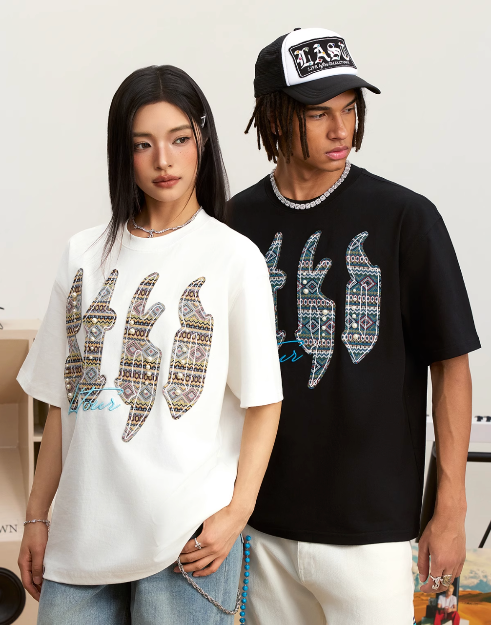 Small Town Kid Ethnic STKD Patch Pearl Embellished Tee | Face 3 Face