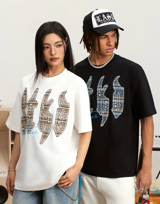 Small Town Kid Ethnic STKD Patch Pearl Embellished Tee | Face 3 Face