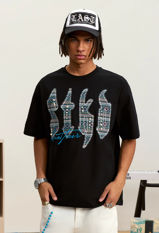 Small Town Kid Ethnic STKD Patch Pearl Embellished Tee | Face 3 Face