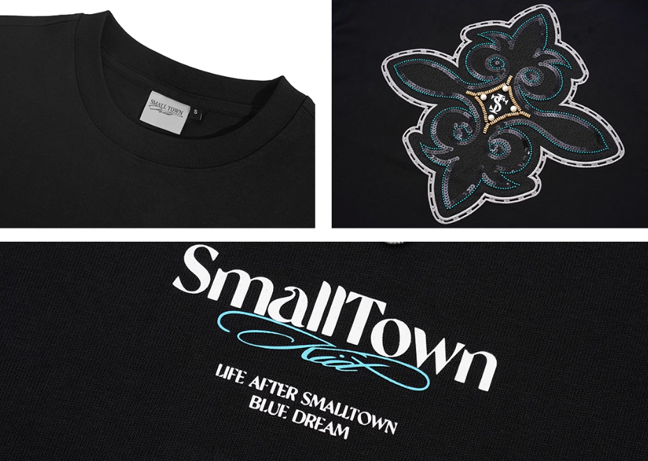 Small Town Kid Cross Pearl Sequin Beaded Embroidery Tee | Face 3 Face