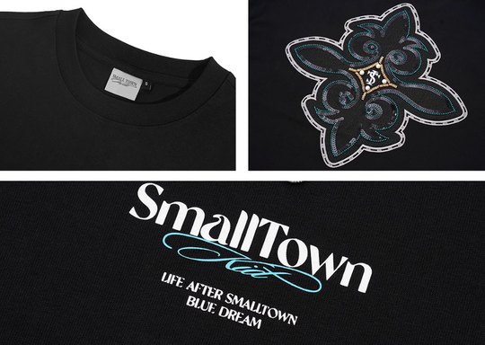Small Town Kid Cross Pearl Sequin Beaded Embroidery Tee | Face 3 Face