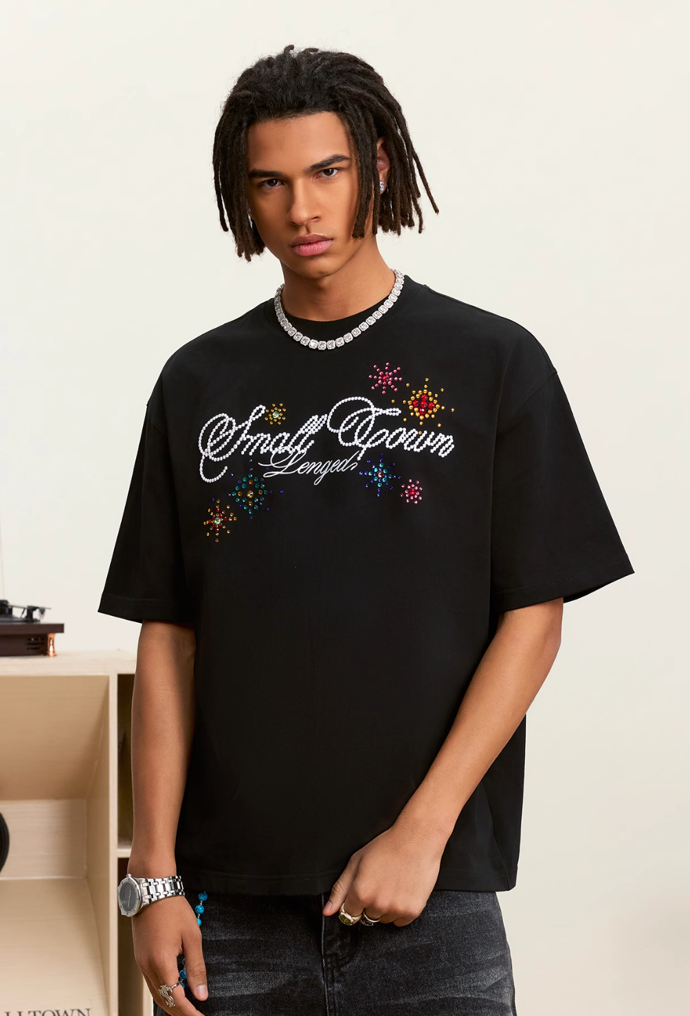 Small Town Kid Colorful Fireworks Rhinestone Tee | Face 3 Face