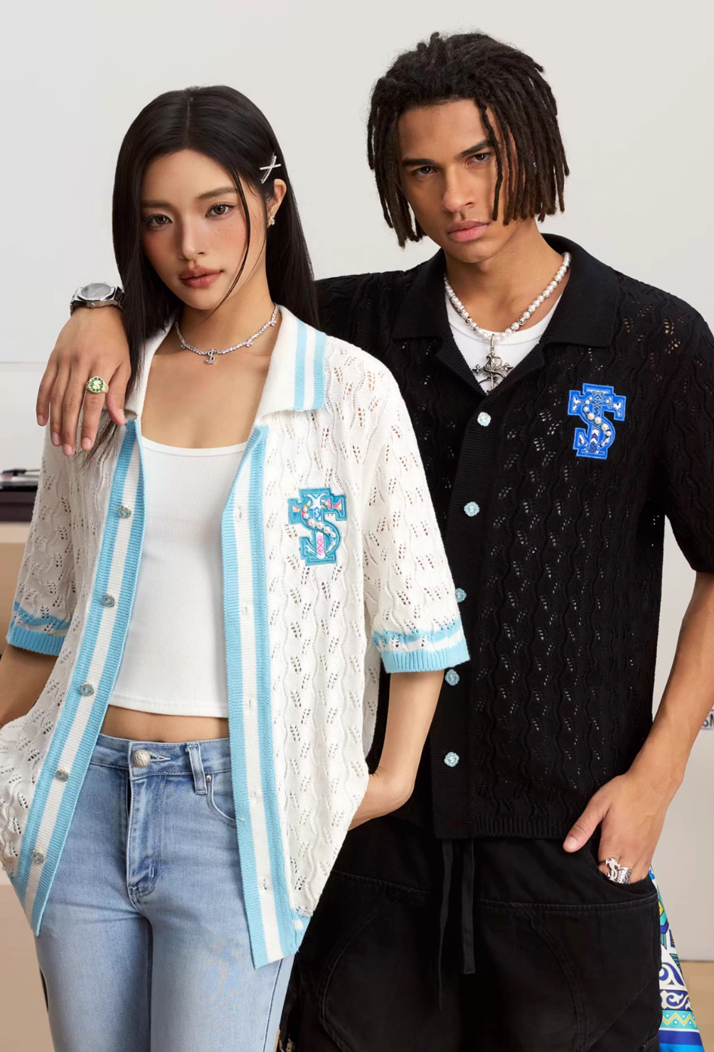 Small Town Kid Ethnic Logo Patch Crochet Knit Hawaiian Shirt | Face 3 Face