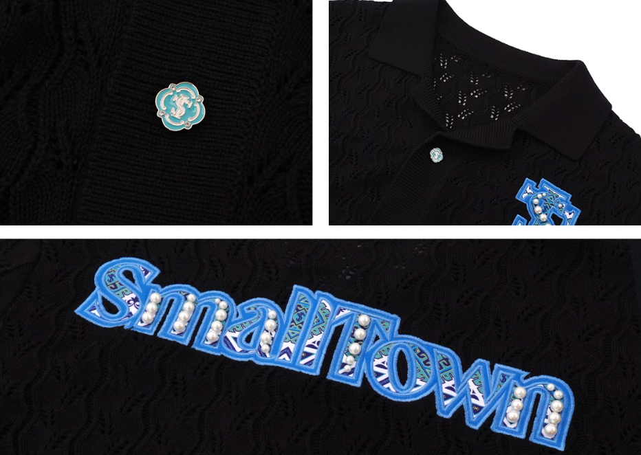 Small Town Kid Ethnic Logo Patch Crochet Knit Hawaiian Shirt | Face 3 Face