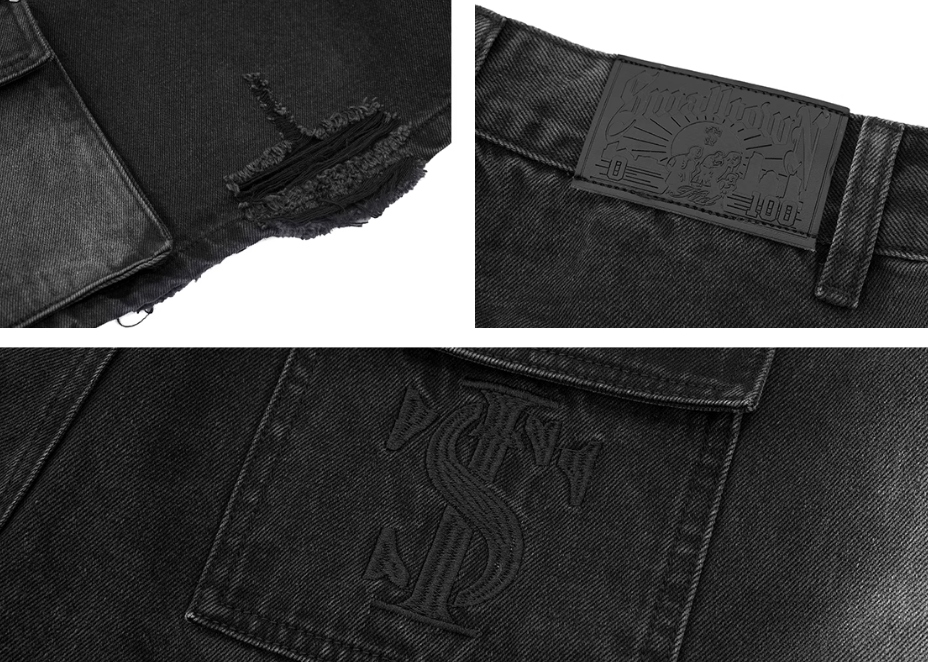 Small Town Kid Rivets Washed Denim Utility Cargo Shorts | Face 3 Face