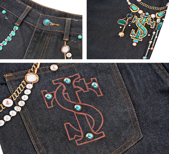 Small Town Kid Turquoise Pearl Chain 3D Printed Jeans | Face 3 Face