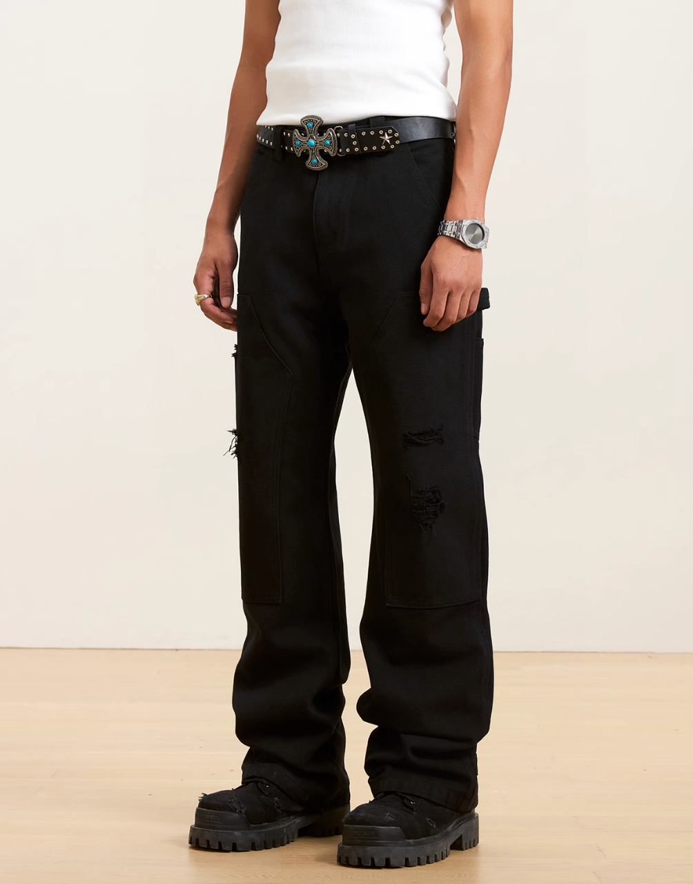 Small Town Kid Destroyed Washed Double Knee Pants | Face 3 Face