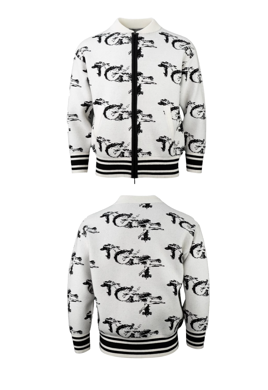 TGFCLUB Jacquard Zip Up Knit Jacket | Face 3 Face