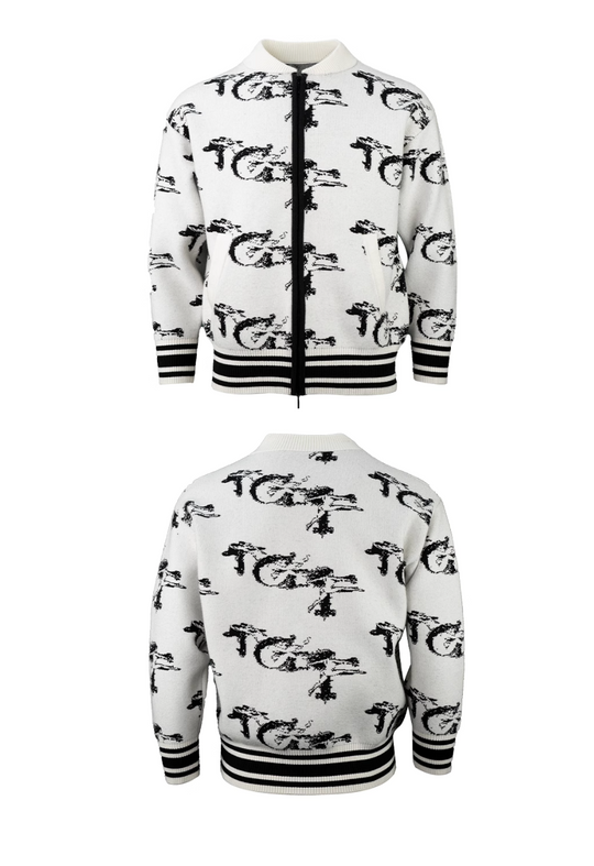 TGFCLUB Jacquard Zip Up Knit Jacket | Face 3 Face