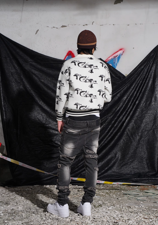 TGFCLUB Jacquard Zip Up Knit Jacket | Face 3 Face