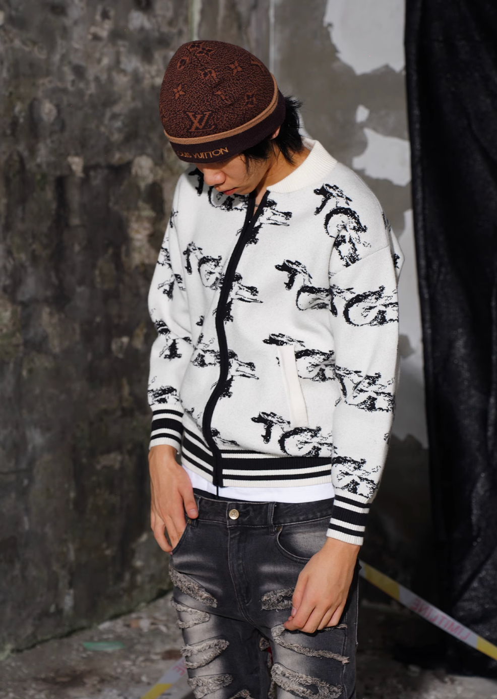 TGFCLUB Jacquard Zip Up Knit Jacket | Face 3 Face