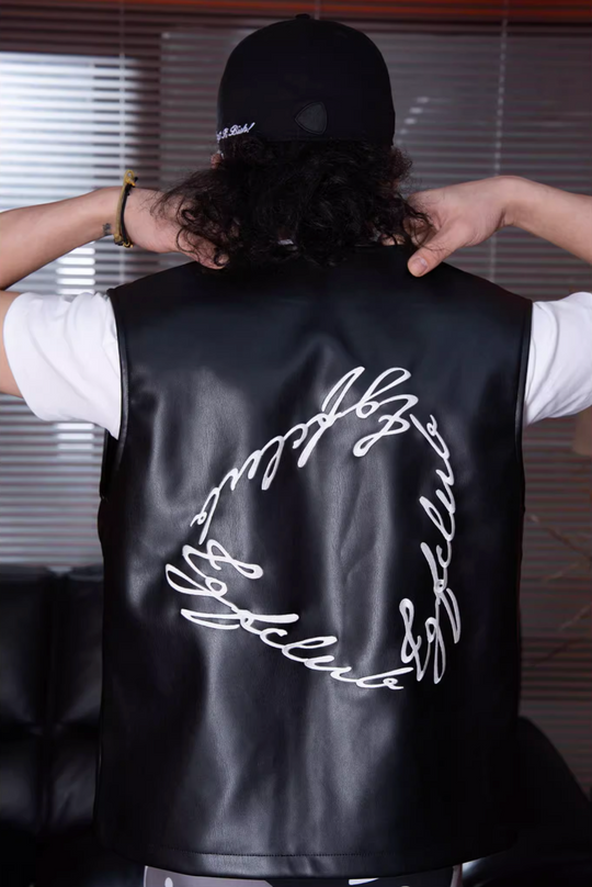 TGFCLUB 223 Embroidered PU Leather Vest | Face 3 Face