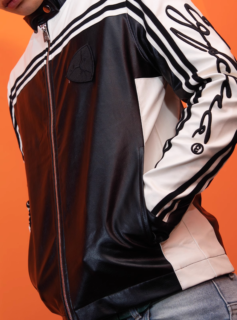 TGFCLUB Embroidered Slim Racing Leather Jacket | Face 3 Face