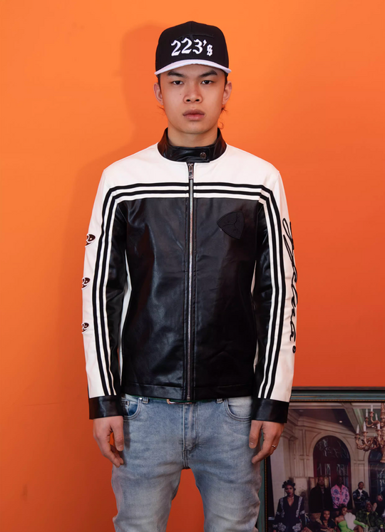 TGFCLUB Embroidered Slim Racing Leather Jacket | Face 3 Face