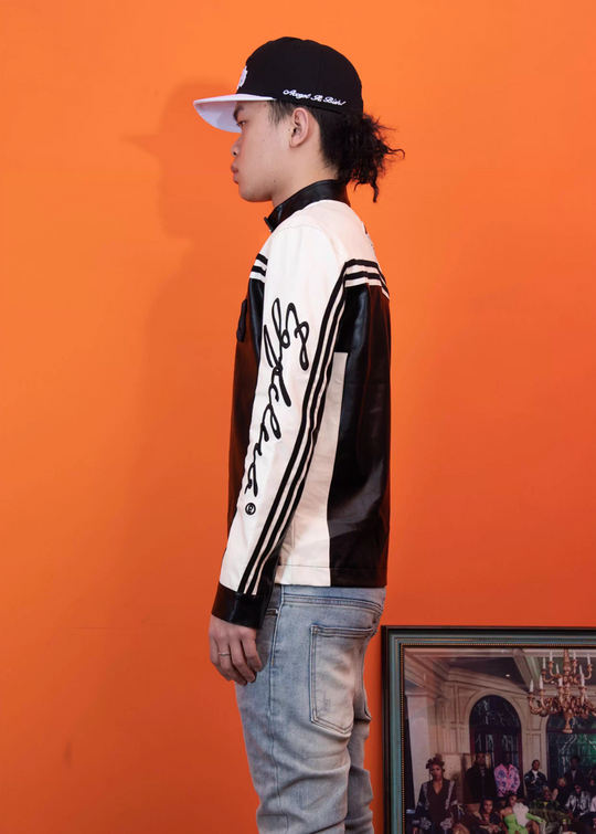 TGFCLUB Embroidered Slim Racing Leather Jacket | Face 3 Face