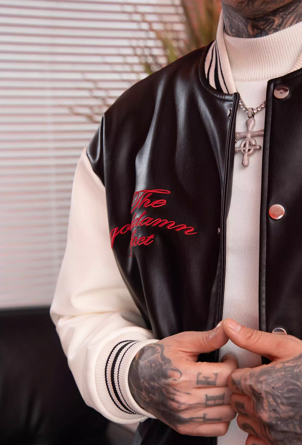 TGFCLUB Goat Embroidered PU Leather Varsity Jacket | Face 3 Face