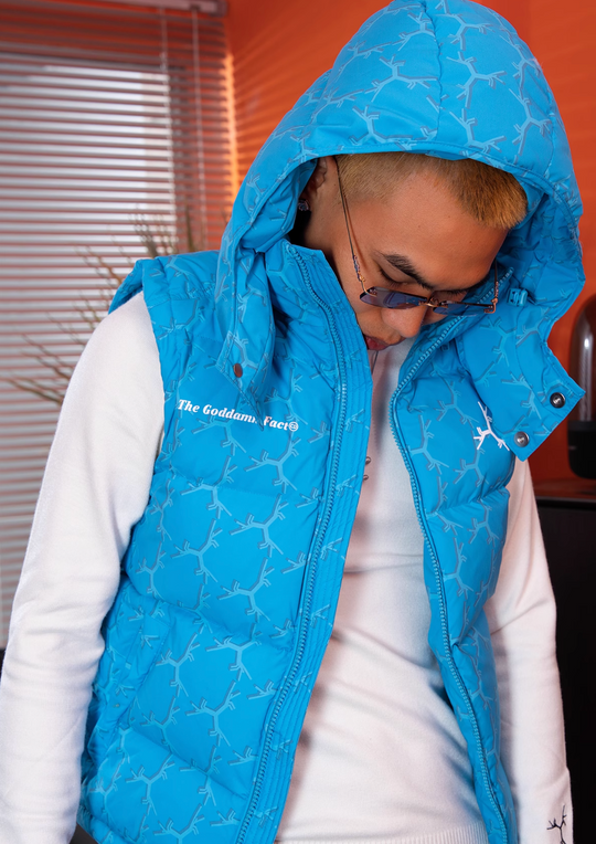TGFCLUB Full Print Slim Hooded Down Vest | Face 3 Face