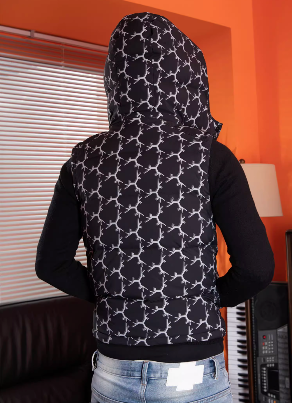 TGFCLUB Full Print Slim Hooded Down Vest | Face 3 Face