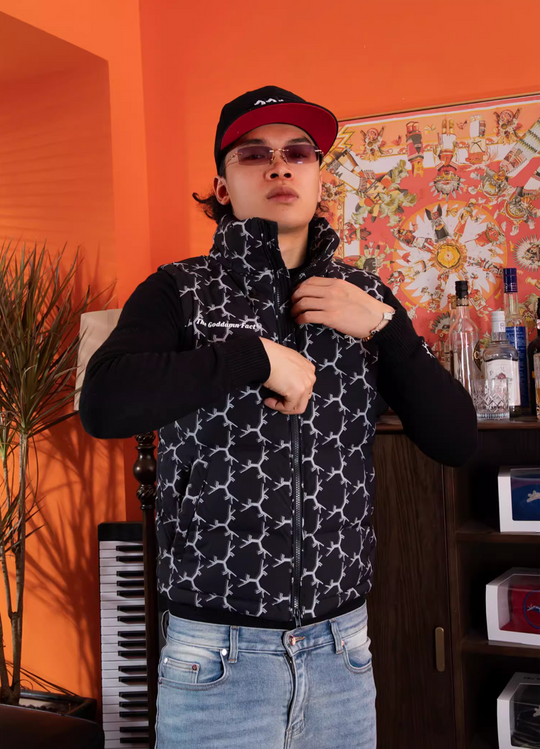 TGFCLUB Full Print Slim Hooded Down Vest | Face 3 Face