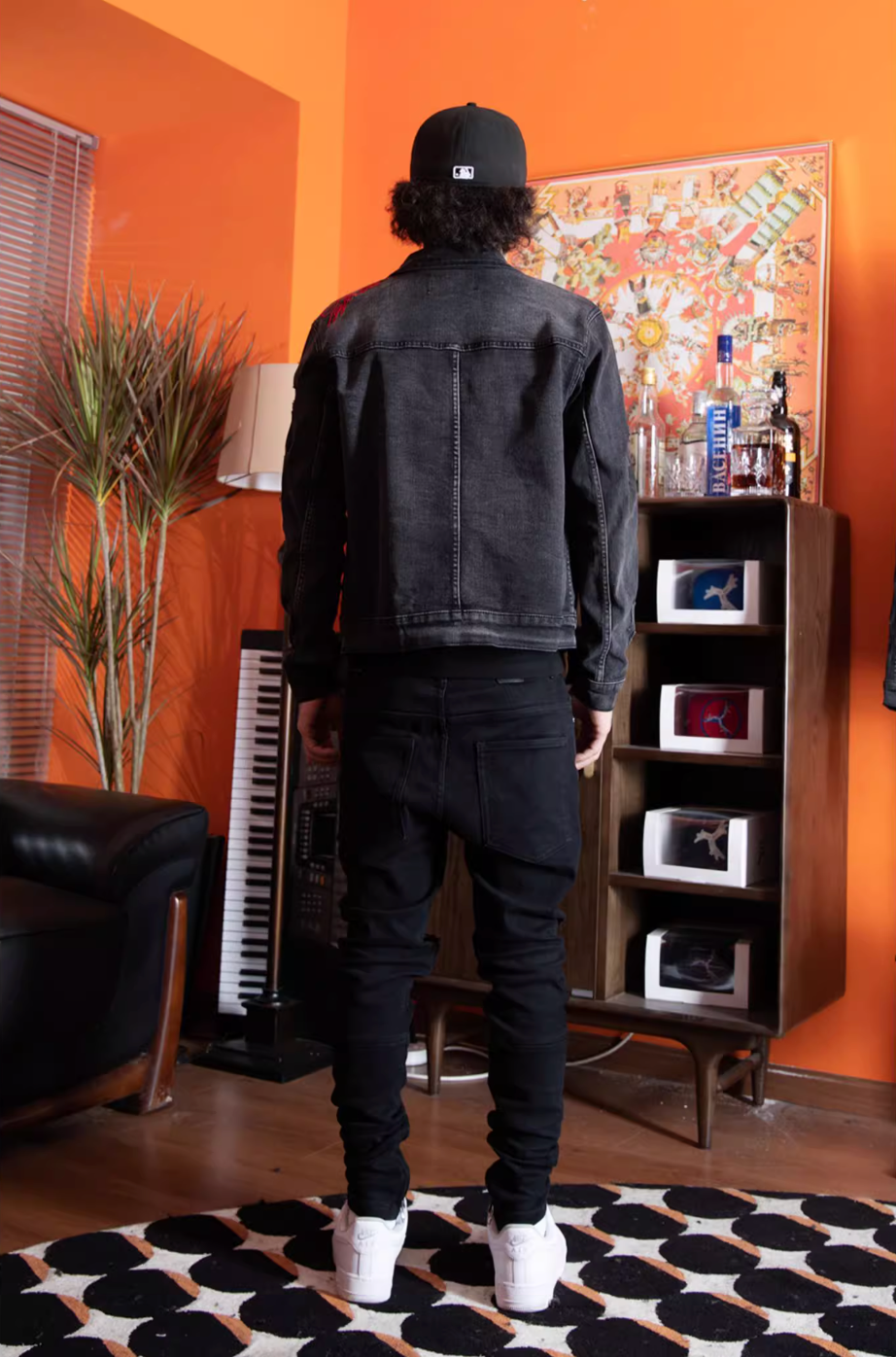 TGFCLUB Chandelier Digital Print Washed Slim Denim Jacket | Face 3 Face