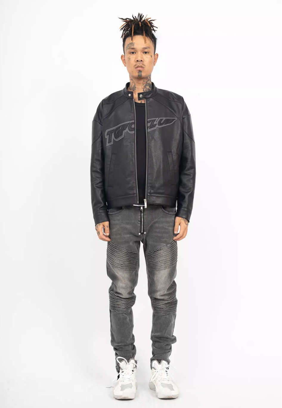 TGFCLUB Logo Embroidered Racing Leather Jacket | Face 3 Face