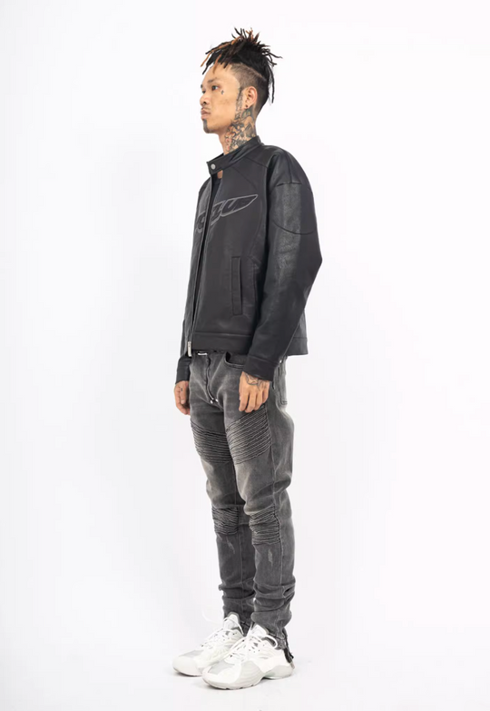 TGFCLUB Logo Embroidered Racing Leather Jacket | Face 3 Face