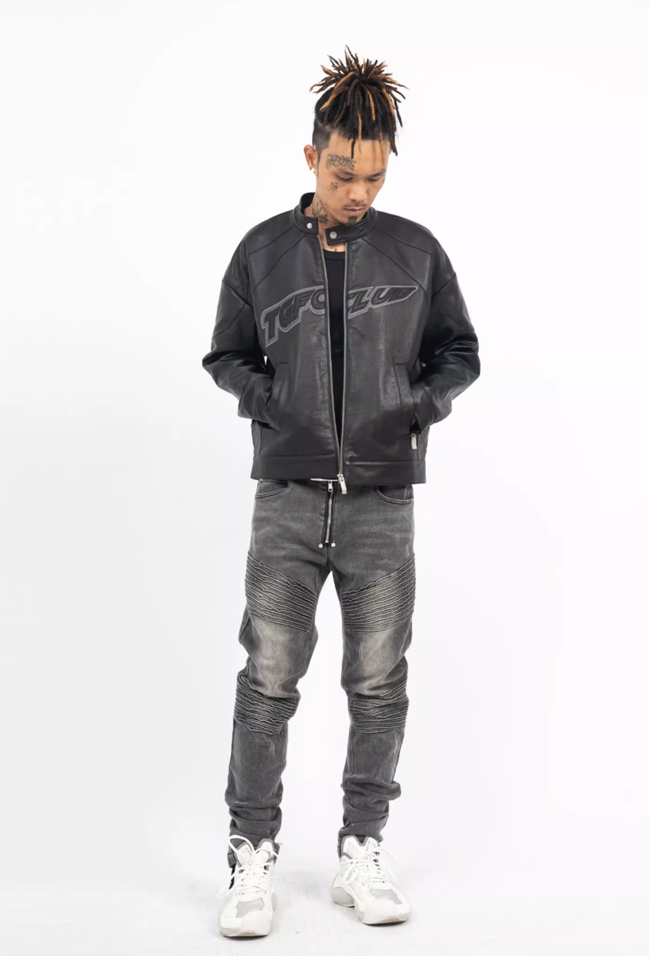 TGFCLUB Logo Embroidered Racing Leather Jacket | Face 3 Face