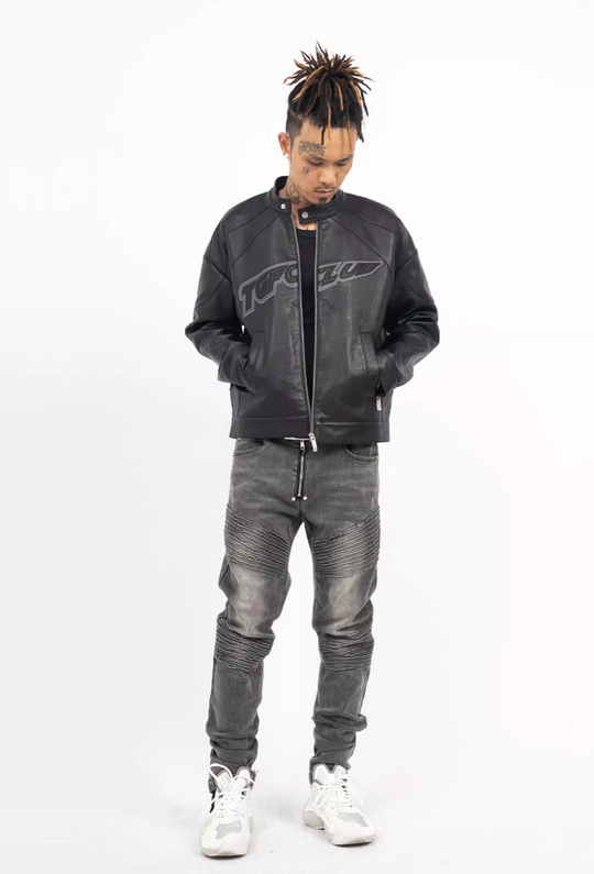 TGFCLUB Logo Embroidered Racing Leather Jacket | Face 3 Face