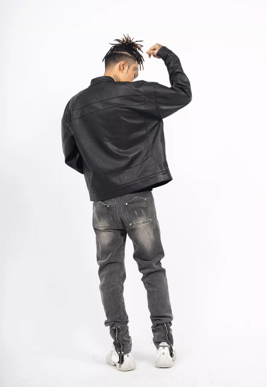 TGFCLUB Logo Embroidered Racing Leather Jacket | Face 3 Face