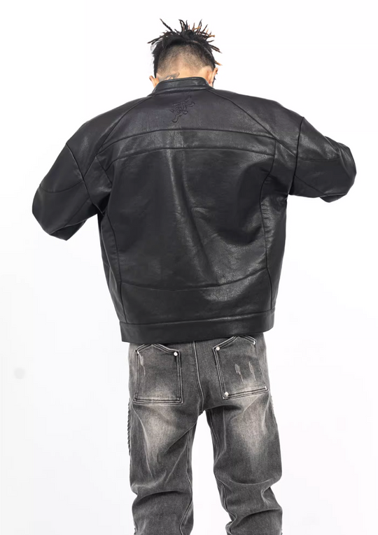 TGFCLUB Logo Embroidered Racing Leather Jacket | Face 3 Face