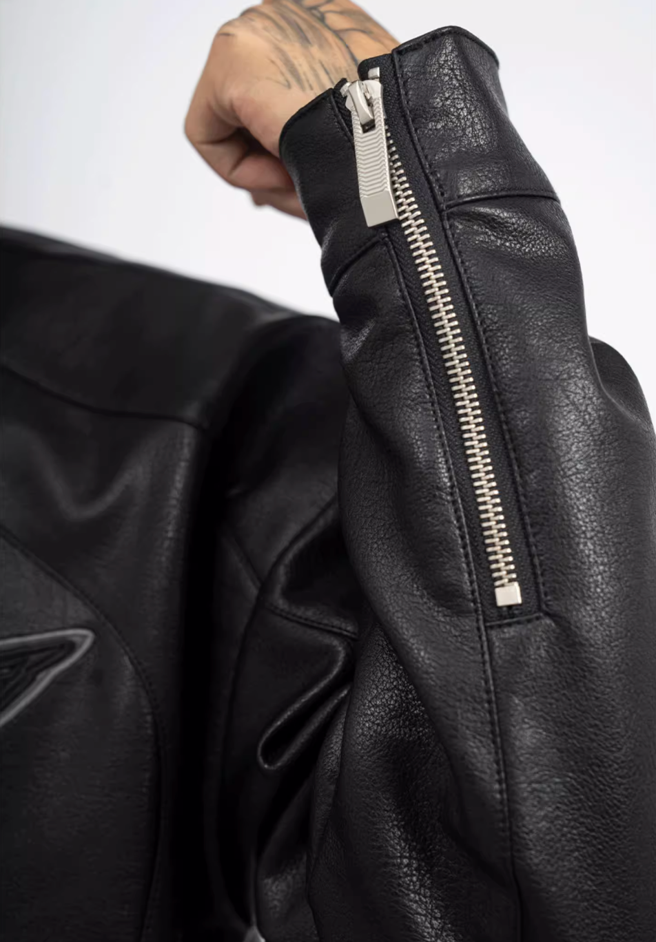 TGFCLUB Logo Embroidered Racing Leather Jacket | Face 3 Face