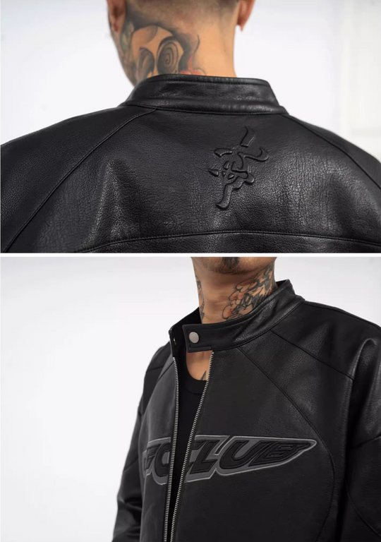 TGFCLUB Logo Embroidered Racing Leather Jacket | Face 3 Face