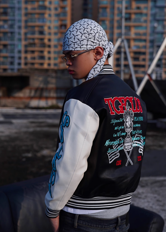 TGFCLUB Trophy Embroidered Colorblock PU Leather Varsity Jacket | Face 3 Face
