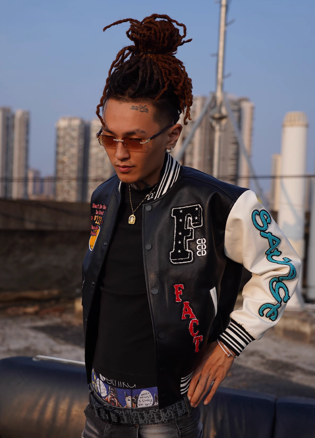 TGFCLUB Trophy Embroidered Colorblock PU Leather Varsity Jacket | Face 3 Face