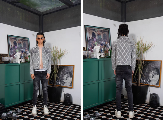 TGFCLUB Chain Link Full Print Washed Slim Denim Jacket | Face 3 Face