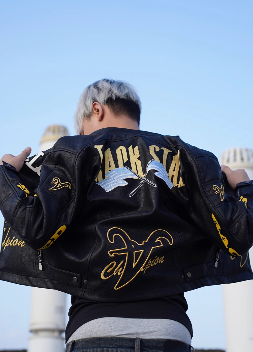 TGFCLUB Heavy Embroidery Racing Leather Jacket | Face 3 Face