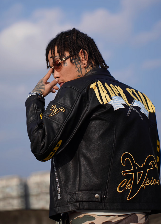 TGFCLUB Heavy Embroidery Racing Leather Jacket | Face 3 Face