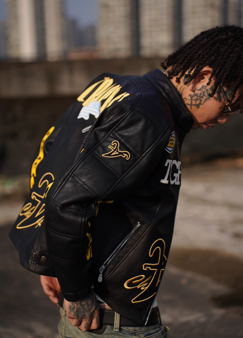 TGFCLUB Heavy Embroidery Racing Leather Jacket | Face 3 Face