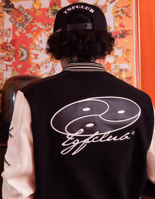 TGFCLUB Embroidery Patchwork PU Leather Varsity Jacket | Face 3 Face