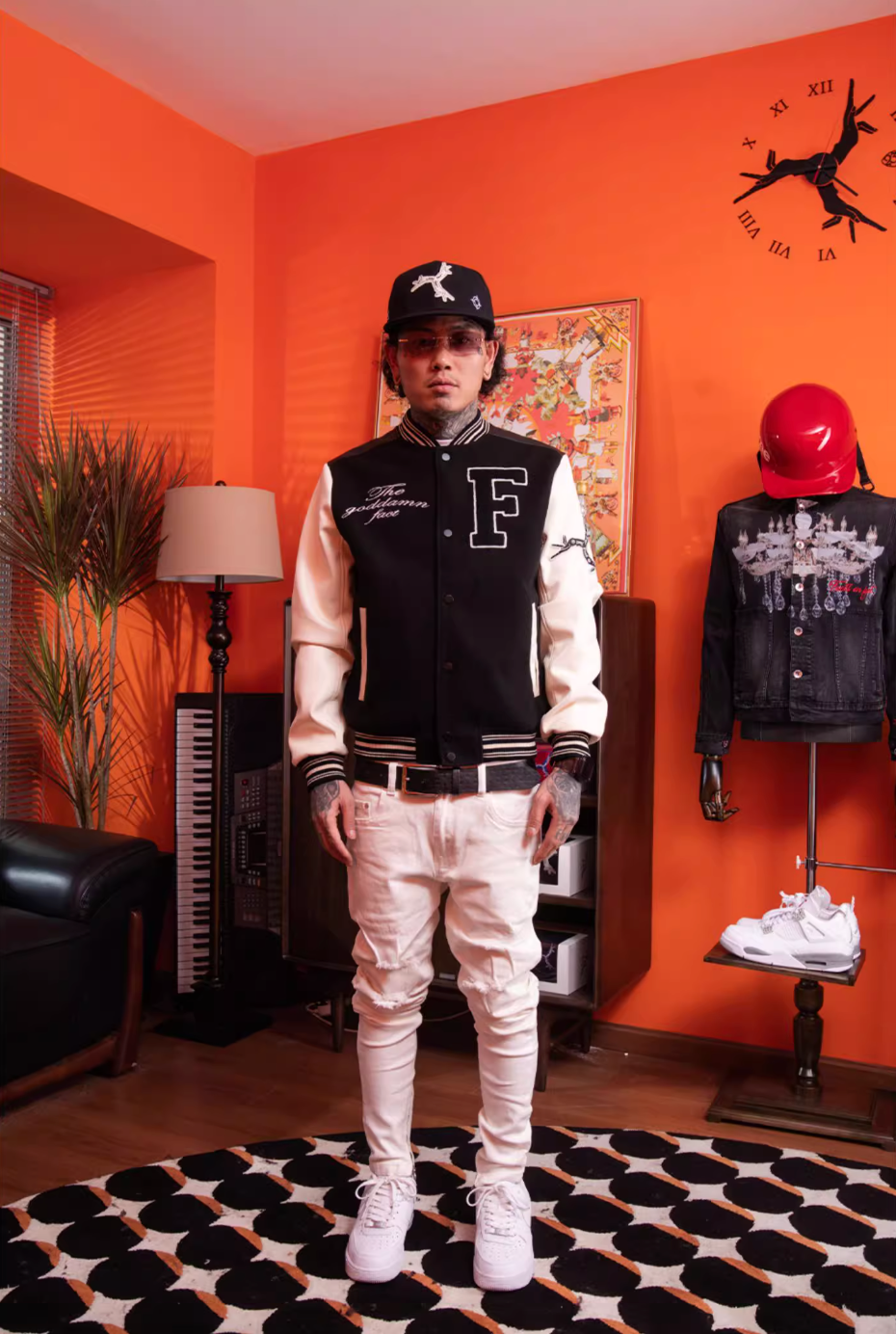 TGFCLUB Embroidery Patchwork PU Leather Varsity Jacket | Face 3 Face