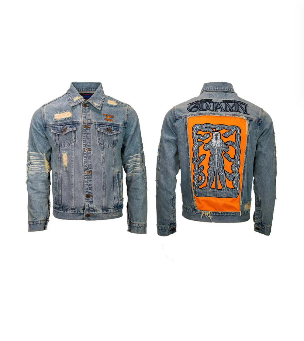 TGFCLUB Washed Hole Patch Embroidered Denim Jacket | Face 3 Face