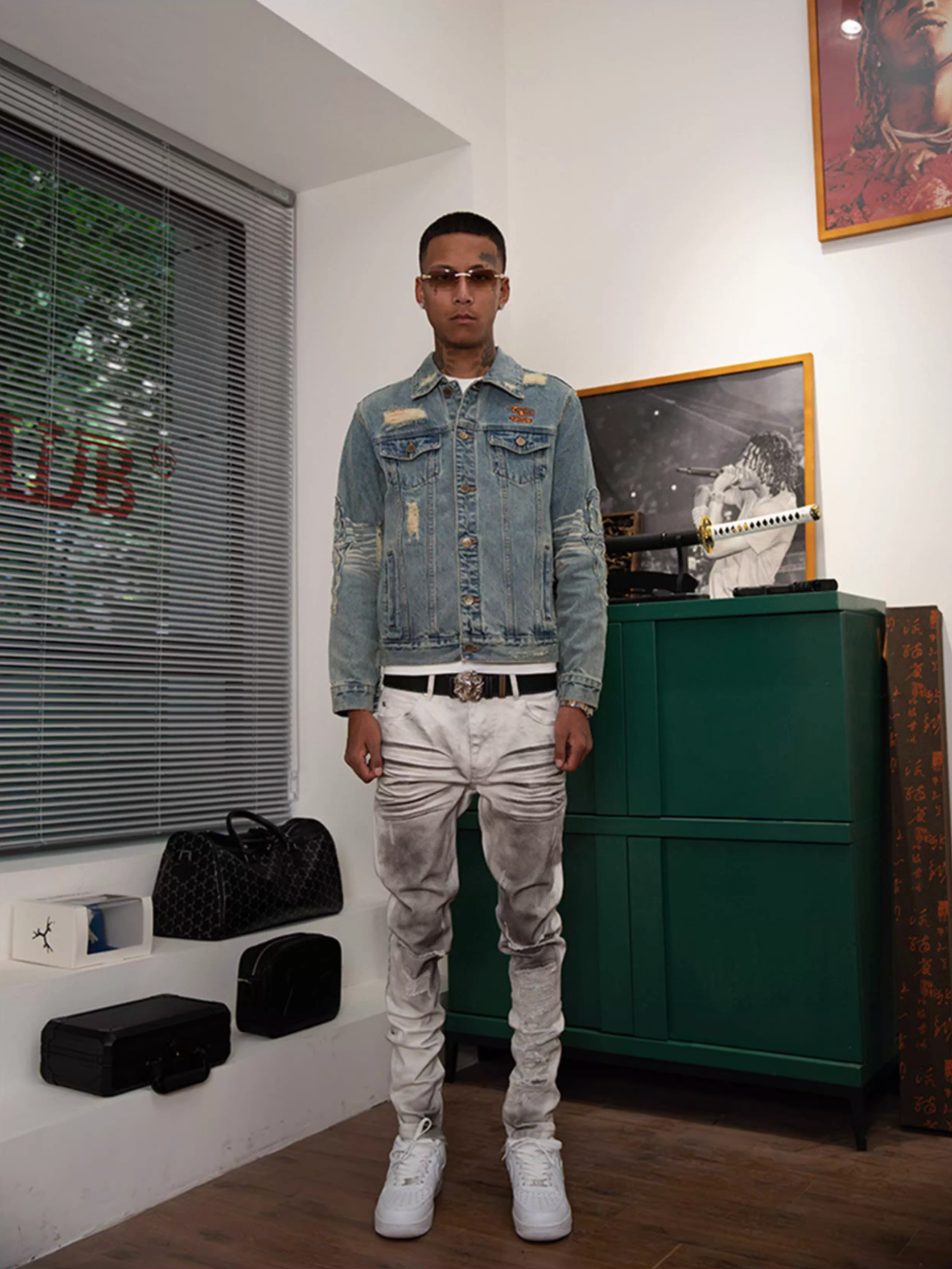 TGFCLUB Washed Hole Patch Embroidered Denim Jacket | Face 3 Face