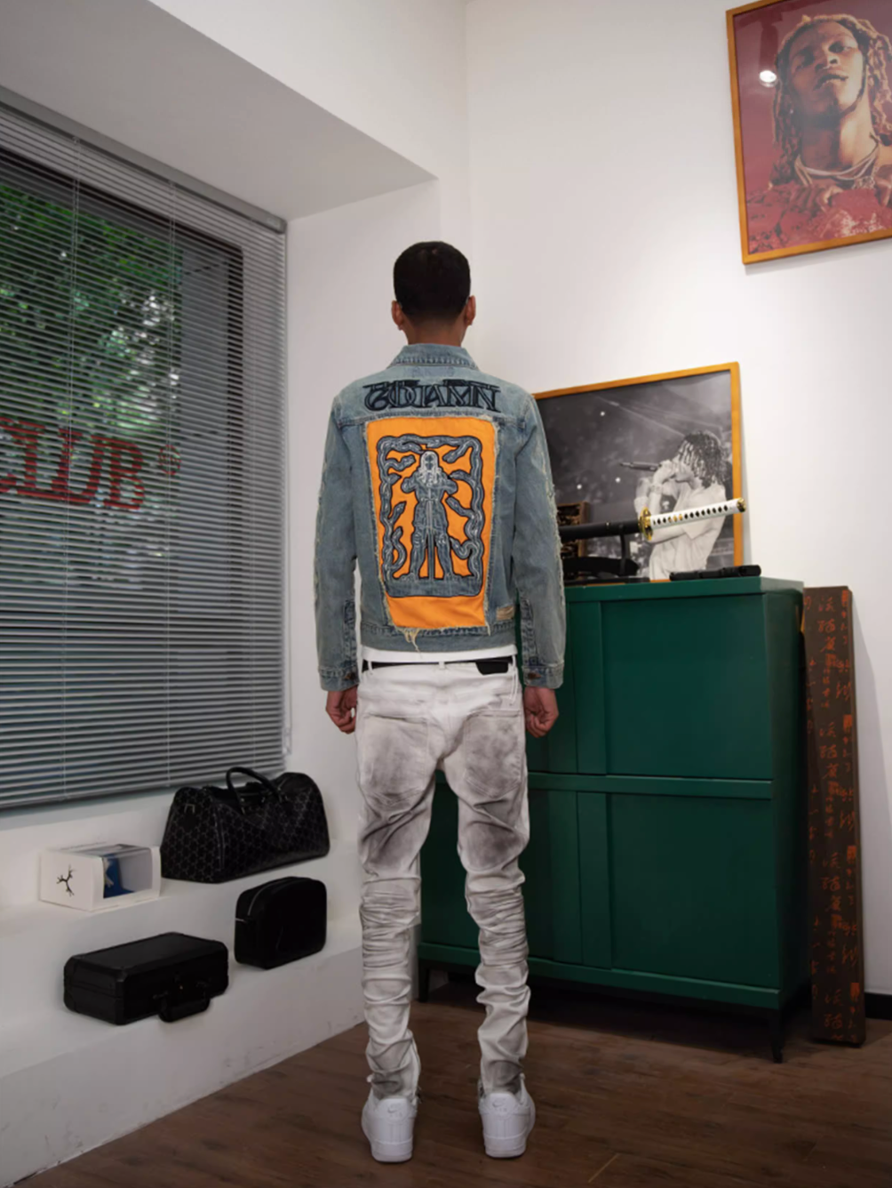 TGFCLUB Washed Hole Patch Embroidered Denim Jacket | Face 3 Face