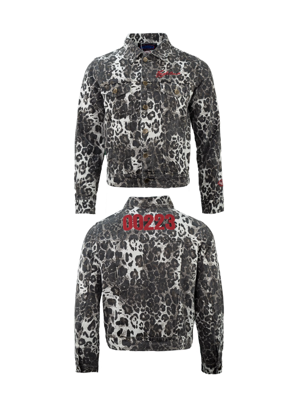 TGFCLUB 223 Leopard Full Print Slim Denim Jacket | Face 3 Face